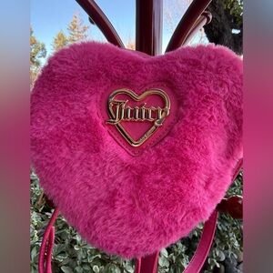 Juicy Couture Fuchsia Pink Heart Plush Bag Condition 7” X  6” CrossBody Bag